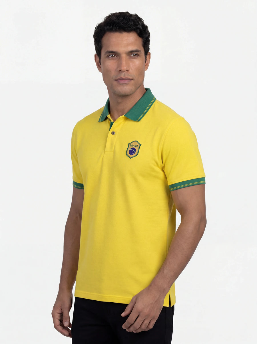 Brazil Seleção Yellow Polo Shirt — front detail view
