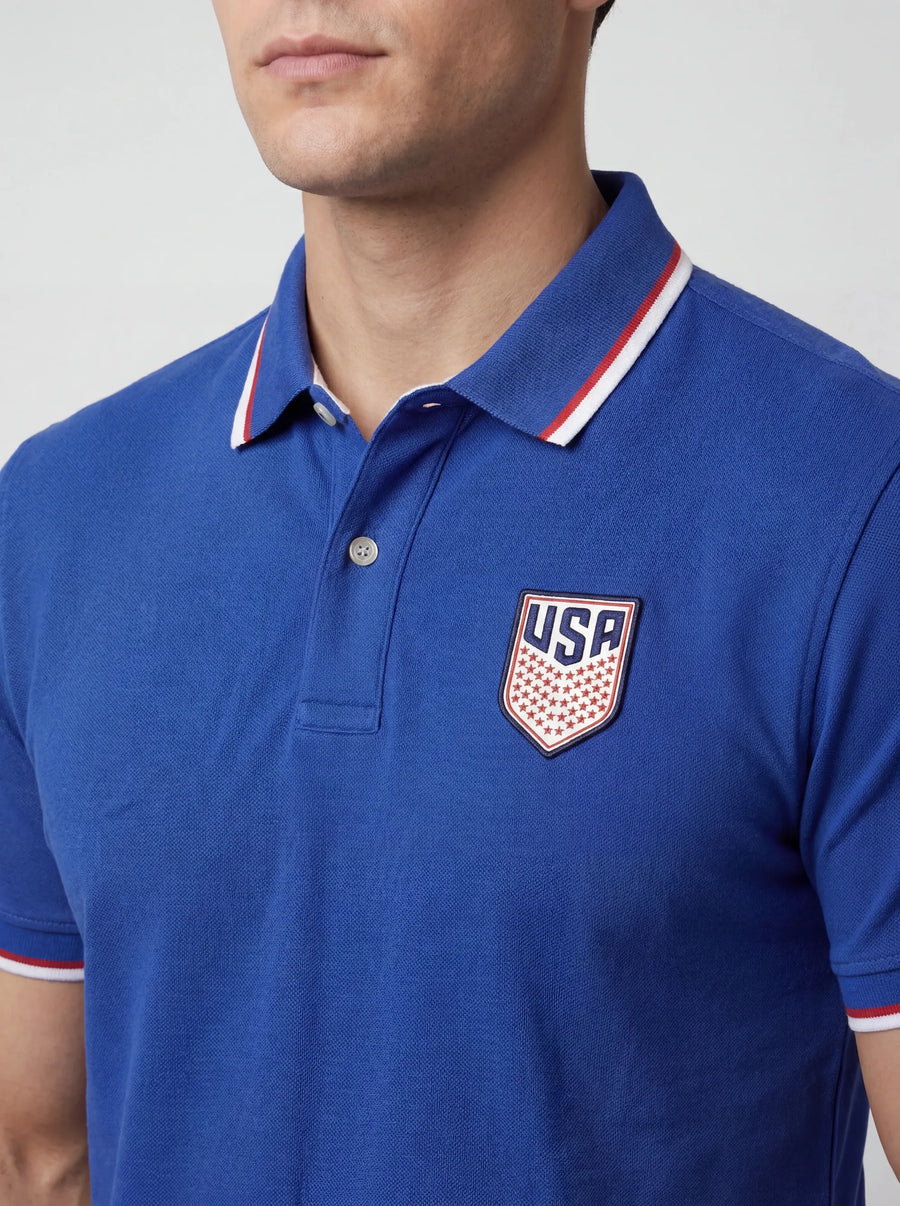 USA USMNT Blue Polo Shirt — badge detail view
