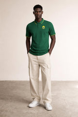 Full body view of the model wearing Brazil Green Polo Shirt