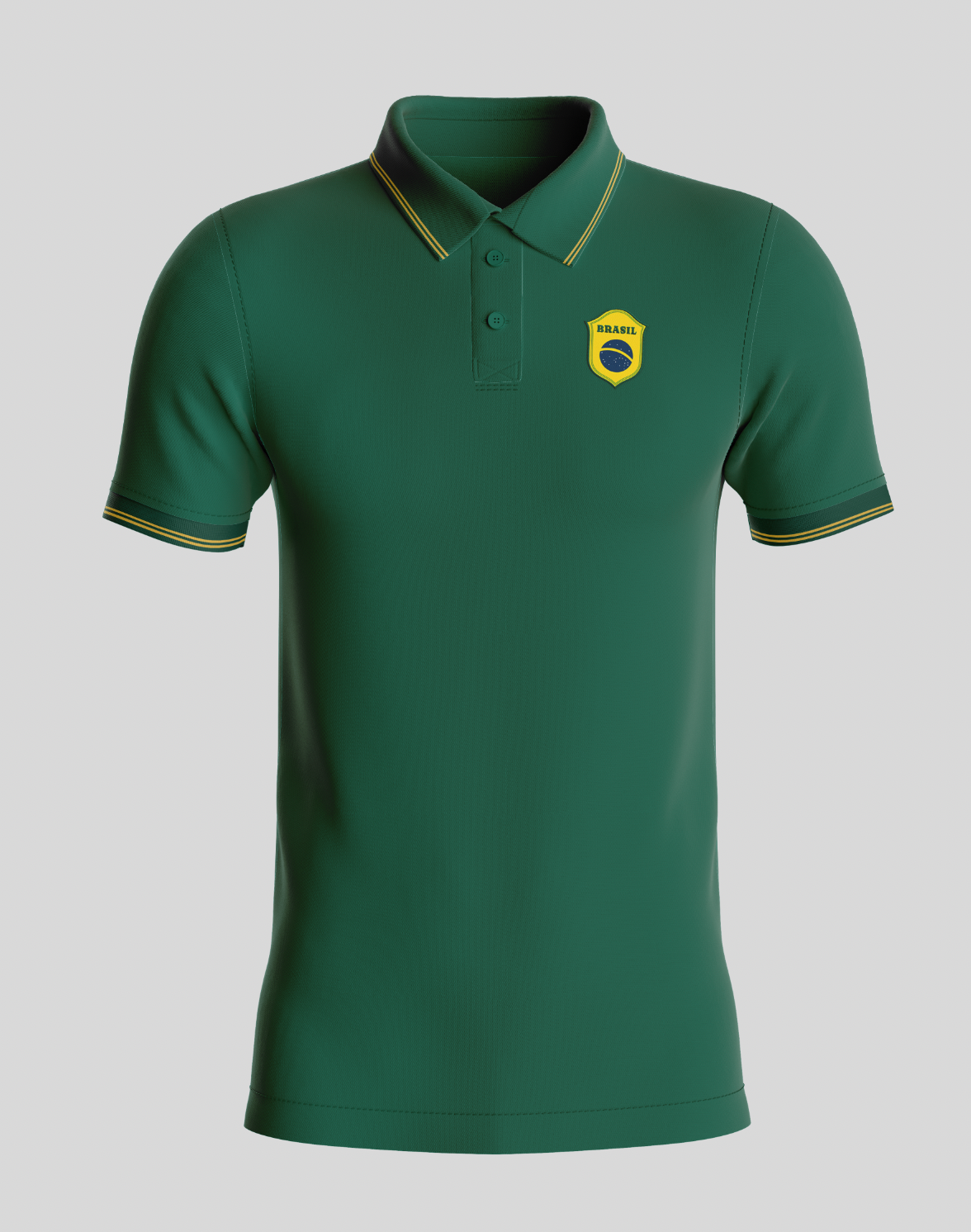 Green polo shirt with a logo on a light gray background