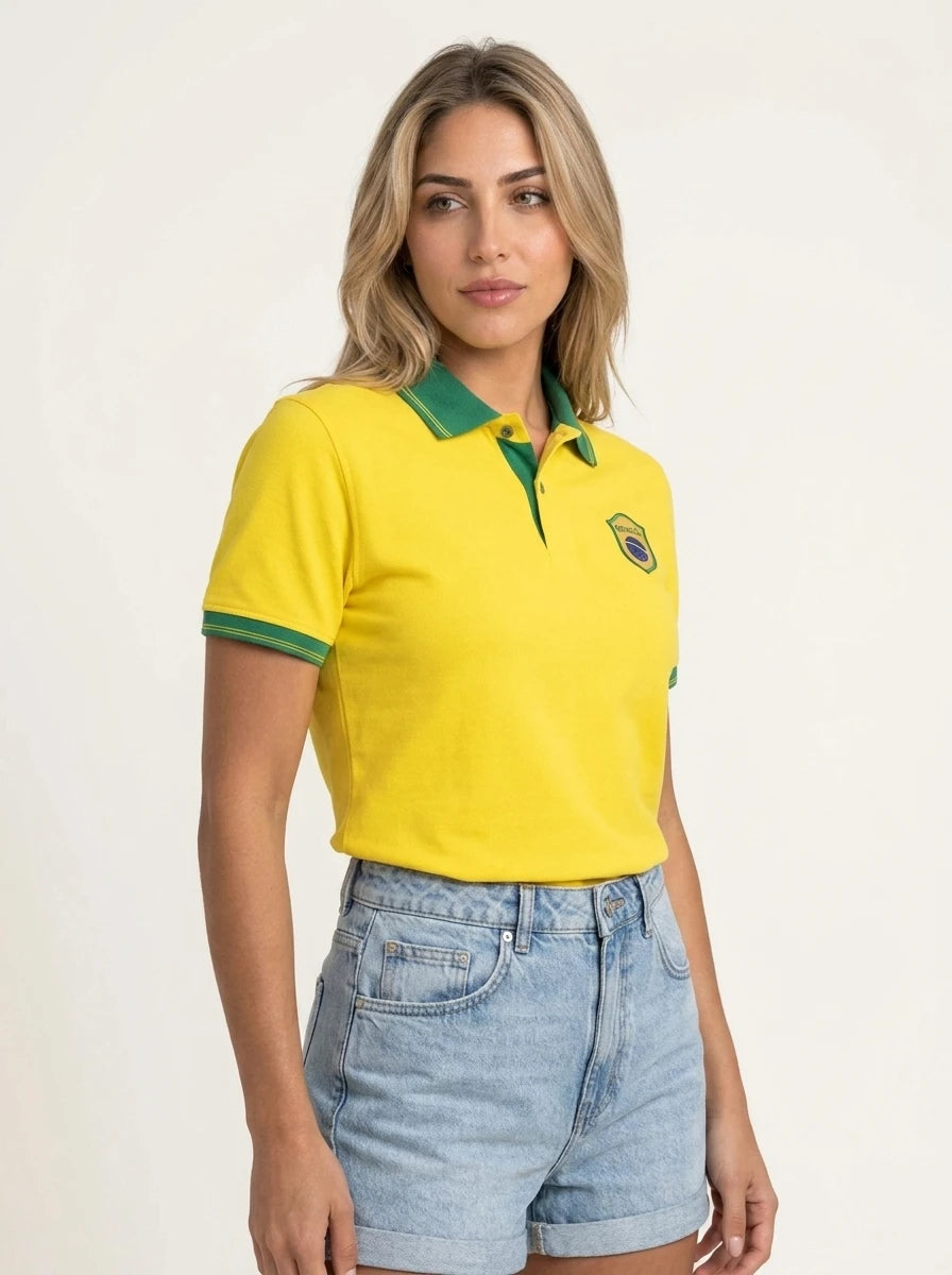 Brazil Seleção Yellow Polo Shirt — lifestyle view