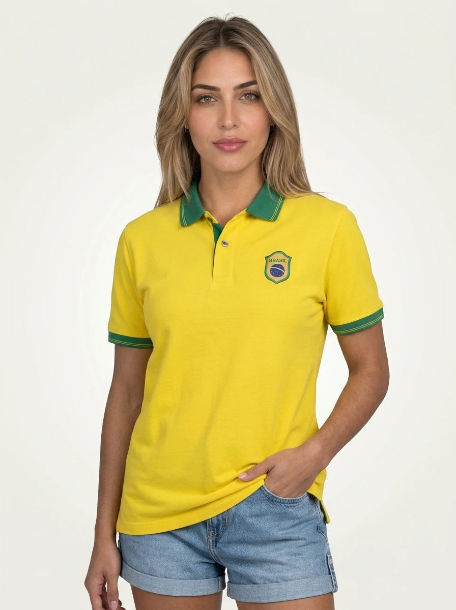Brazil Seleção Yellow Polo Shirt — on-model view