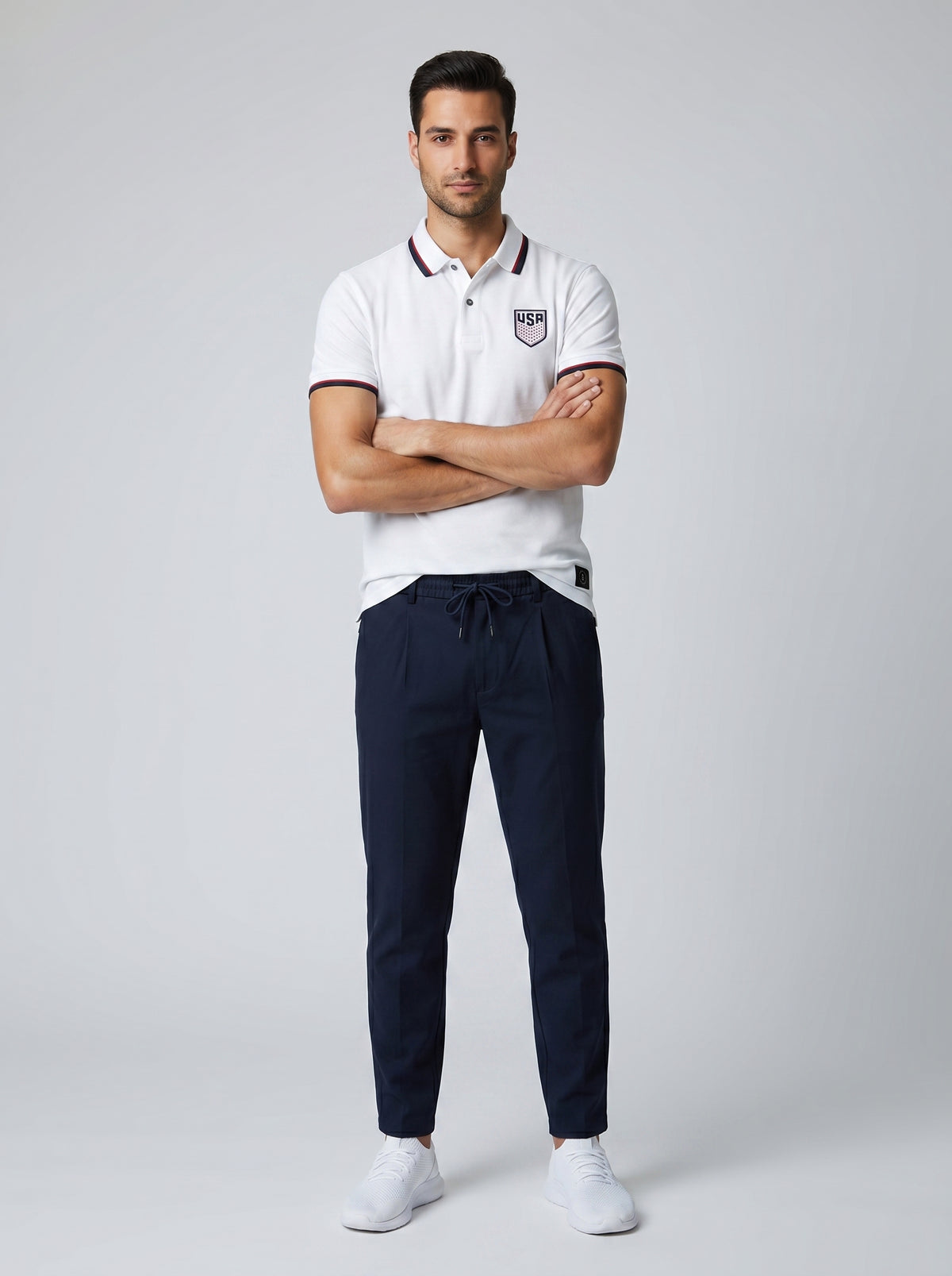 USA USMNT White polo shirt half-turn view